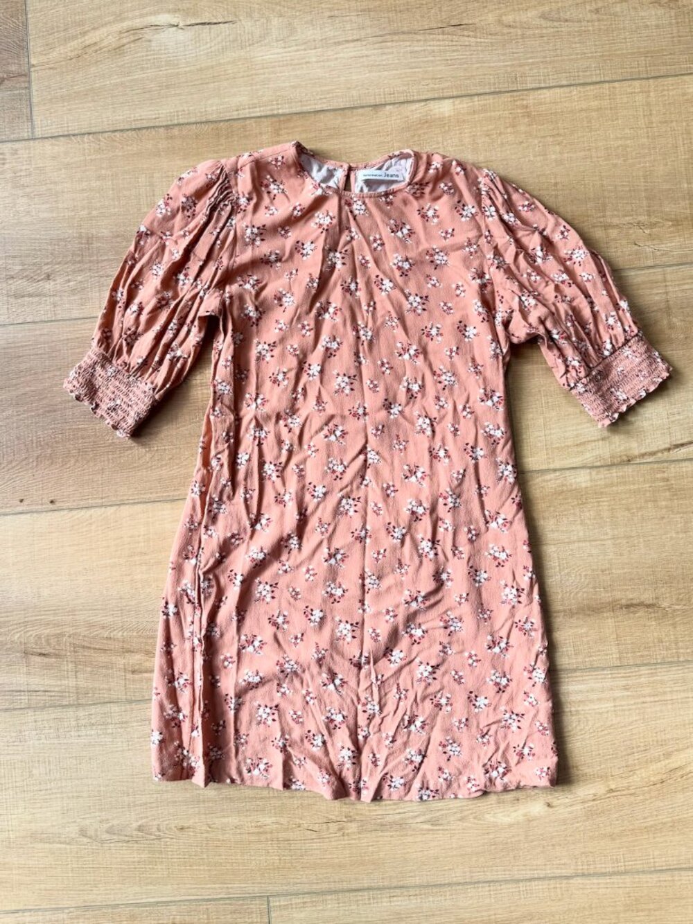 Reformation Jeans Puff Sleeve Mini Dress Pink Floral Smocked Cuff Size SM